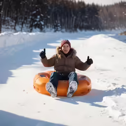 a woman sits on a banana on the snow