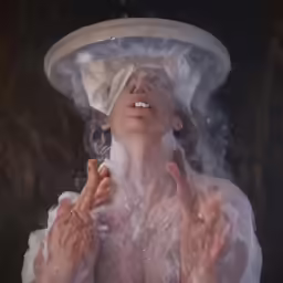 there is a woman that is holding her head in the air and making a face