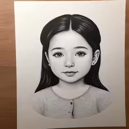 this is a black and white drawing of a little girl