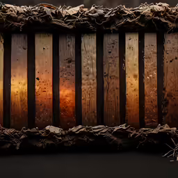 a wooden fence with a vase of flowers sitting on it