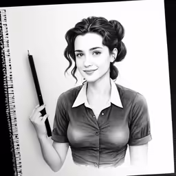 a woman holding a pencil in her left hand