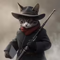 a cat with a suit and a gun