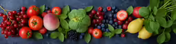 various fruits and vegetables arranged in a line