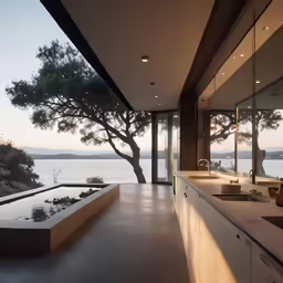 an image of modern bathroom with windows and view