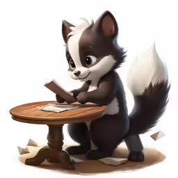 cartoon scene with baby fox reading and standing on one leg