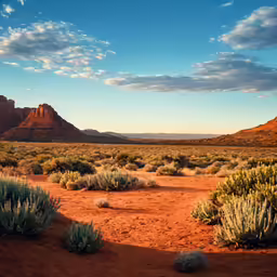 the desert landscape with desert plants and bushes