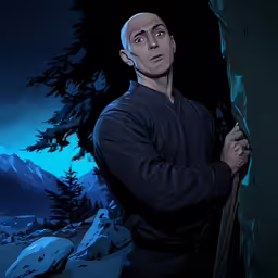 a painting of a man holding a tree