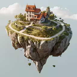 an island in the air with a house on top