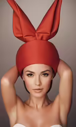 woman in a bow headdress with arms behind her head