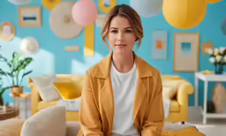 a woman is sitting in the room looking at something