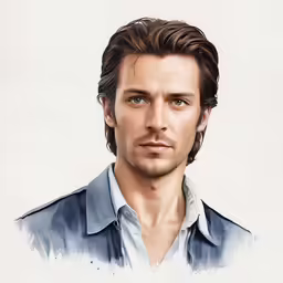 this is a painting of a man in blue shirt