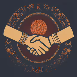 two hands shaking each other with an orange ball above them,a drawing shows two hands shaking hands in front of a brain in a circle