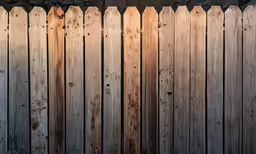 a tall wooden fence with wood boards and lighting