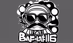 a black and white image of a hipster with a mustache,the head and glasses are all black with white lettering