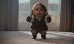 a young baby sits on the ground and plays with his head
