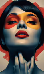 a woman is shown with an orange painted on her face