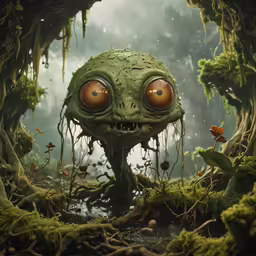 there is a strange creature with eyes growing out of it