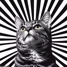 black cat with a striped pattern, looking into the distance