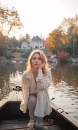 a woman sitting on the edge of a boat