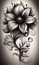 an artistic black and white flower design,a flower on a gray background