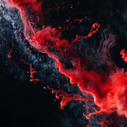 a cell phone with red smoke and liquid pouring down the screen