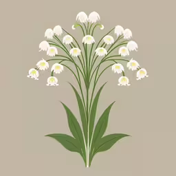 white flowers are on top of green leaves,a painting of white flowers on a tan background