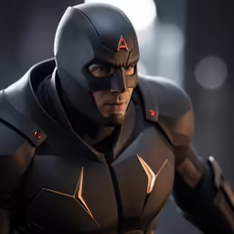 the batman in armor poses for a photo