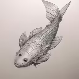 a drawing of a goldfish that is looking to the left