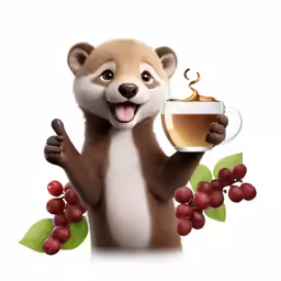 a red panda holding a cup of coffee