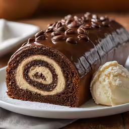 a chocolate cake that is on a white plate