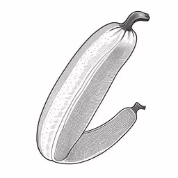 a fresh banana is shown in this black and white illustration,a ripe banana with a bite taken out of it