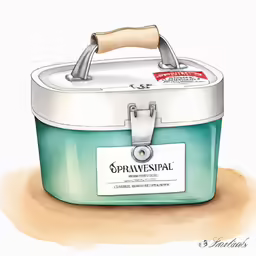 the small suitcase has a tan handle and is empty