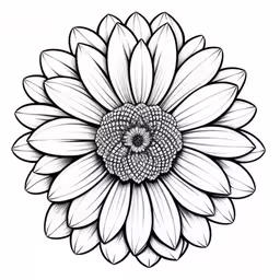 drawing of a flower in black and white ink,a drawing of a large flower with very detailed petals