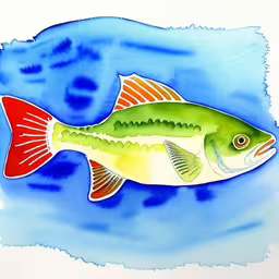 a colorful fish that is swimming in the water,a red and green fish in a blue water