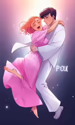 a cartoon of a man and woman hugging with each other