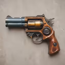 an antique gun is displayed against a light background