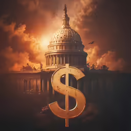 an image of the united states capital building in front of the dollar sign
