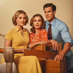 two people, one woman, are sitting on a chair