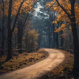 the dirt road runs through the beautiful forest