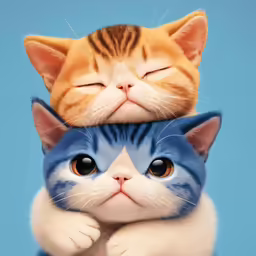 two cats have blue and white stripes on them