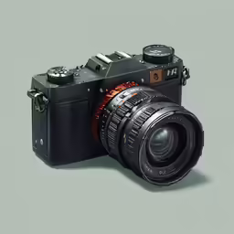 an antique camera with a lens and some light coming out