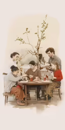 this is an old photo of a family dining