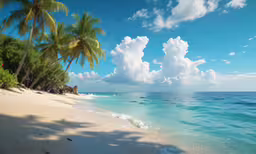 beach scene with palm trees and the ocean