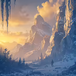 an artistic image of a man and the mountains