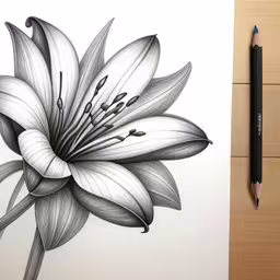 a drawing of a flower with some pencils,pencil drawing of a flower on paper