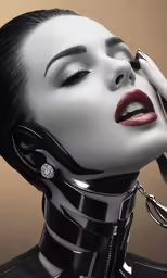 a woman with the collar of restraints is seen in this artistic fashion photograph