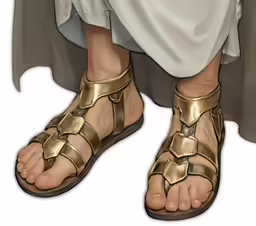 a woman wearing gold sandals on her feet