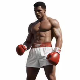a young man wearing boxing gloves on white background