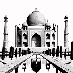 black and white architecture photograph with reflection in water