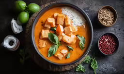 a bowl filled with soup on top of a counter